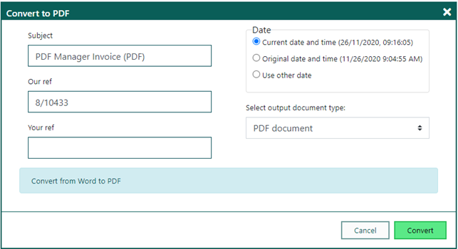Dociument converted to a PDF document and as a PDF document type. And your <snum> SuperOffice variable will not be affected on the original document.